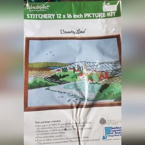 Vintage WonderArt Embroidery Kit "Country Lane" SEALED